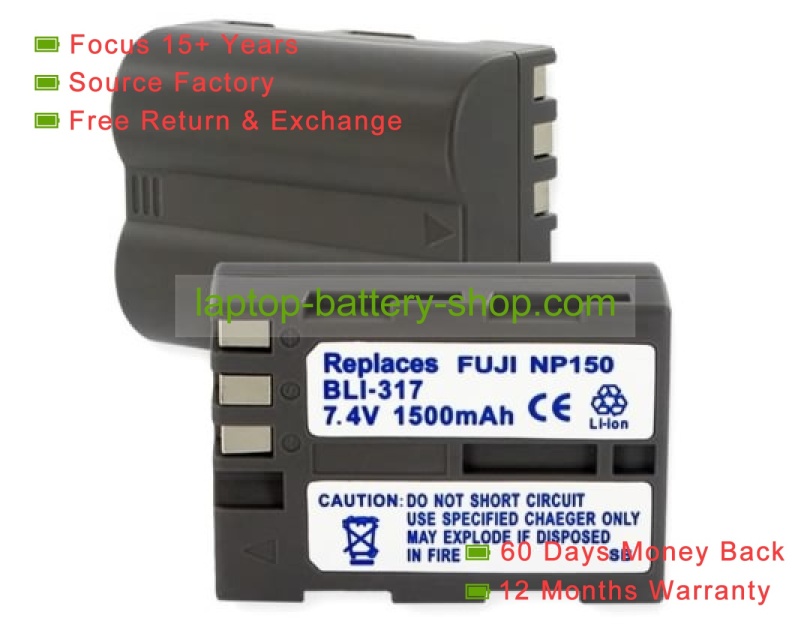 Fujifilm NP-150 7.4V 1500mAh replacement batteries - Click Image to Close