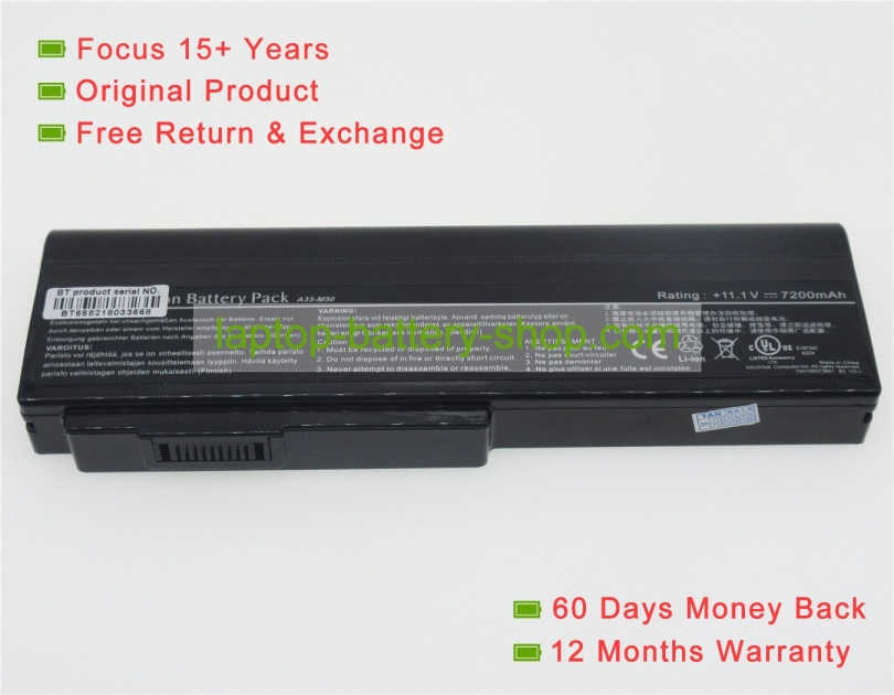 Asus A32-N61, 07G016C71875 11.1V 7200mAh replacement batteries - Click Image to Close