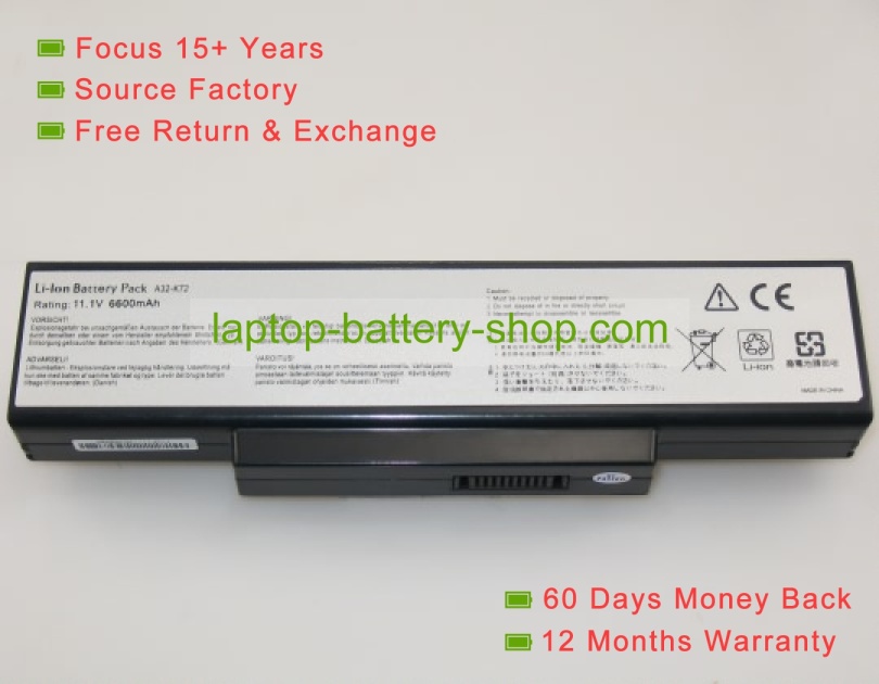 Asus A32-K72, A32-N71 11.1V 6600mAh replacement batteries - Click Image to Close