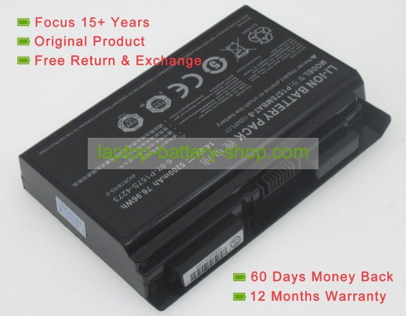 Clevo P157SMBAT-8, 6-87-P157S-4273 14.8V 5200mAh replacement batteries - Click Image to Close