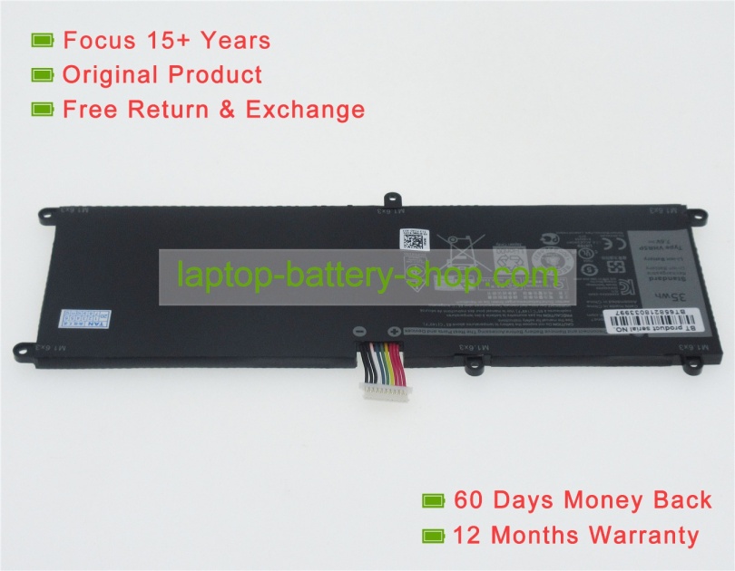 Dell VHR5P, T04E001 7.6V 4600mAh replacement batteries - Click Image to Close