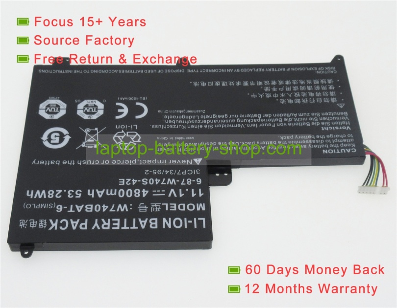Clevo W740BAT-6, 3ICP7/34/95-2 11.1V 4800mAh replacement batteries - Click Image to Close