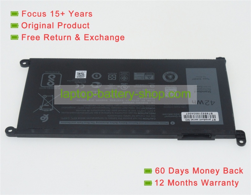 Dell 51KD7, Y07HK 11.4V 3680mAh replacement batteries - Click Image to Close