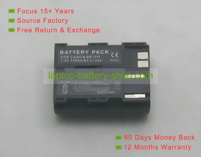 Canon BP-511, BP-512 7.2V 1400mAh replacement batteries - Click Image to Close