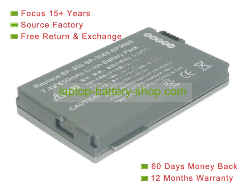 Canon BP-308, BP-308S 7.4V 850mAh replacement batteries - Click Image to Close