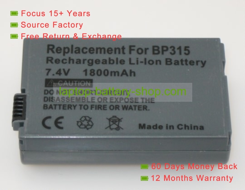 Canon BP-315, BP-310 7.4V 1500mAh replacement batteries - Click Image to Close