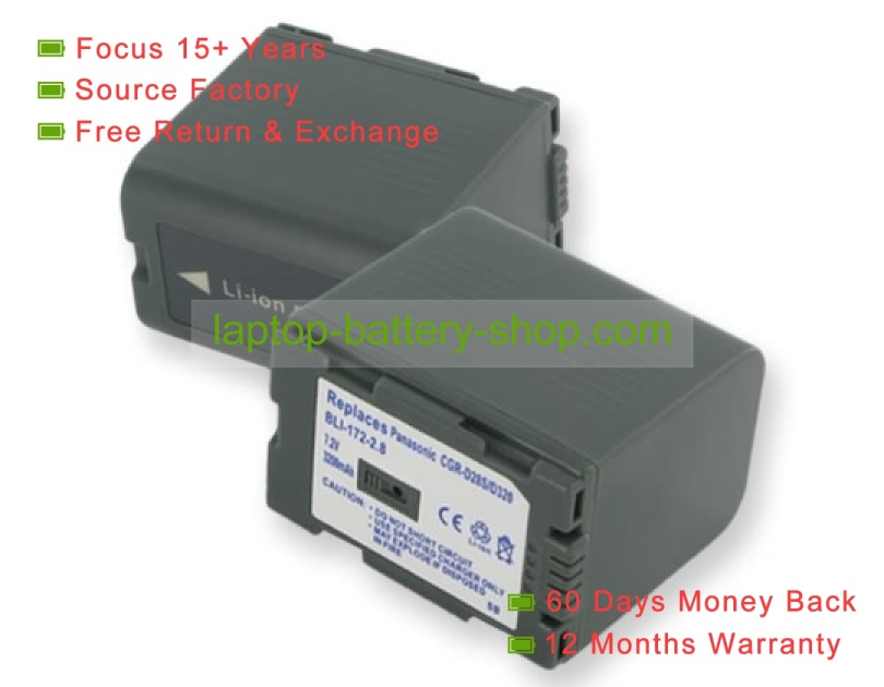 Panasonic CGR-D320, VW-VBD25 7.2V 3300mAh replacement batteries - Click Image to Close