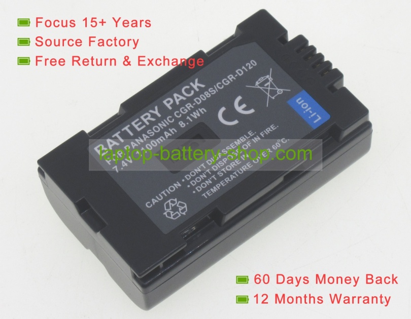 Panasonic CGR-D120, CGR-D08A/1B 7.2V 1100mAh replacement batteries - Click Image to Close