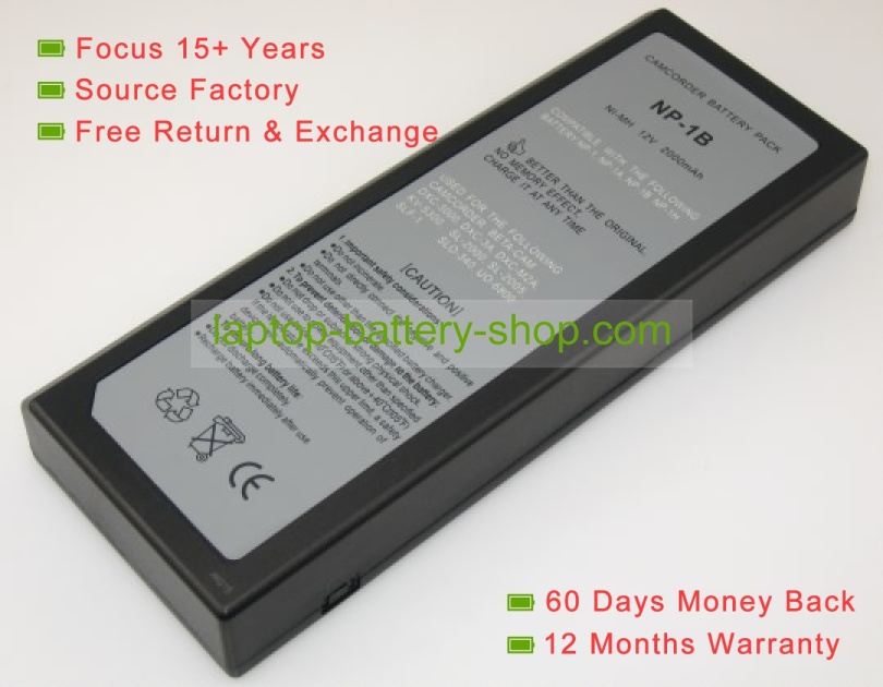 Sony NP-1, NP-1A 12V 2000mAh replacement batteries - Click Image to Close