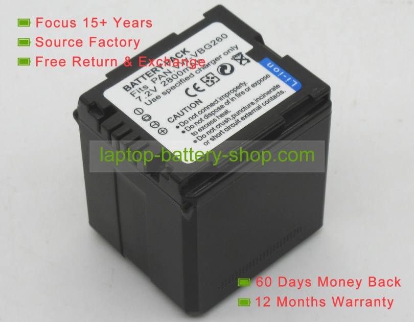 Panasonic VW-VBG260, VW-VBG260GK 7.2V 2800mAh replacement batteries - Click Image to Close