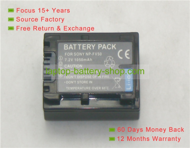 Sony NP-FV50, NP-FV30 7.2V 1050mAh replacement batteries - Click Image to Close