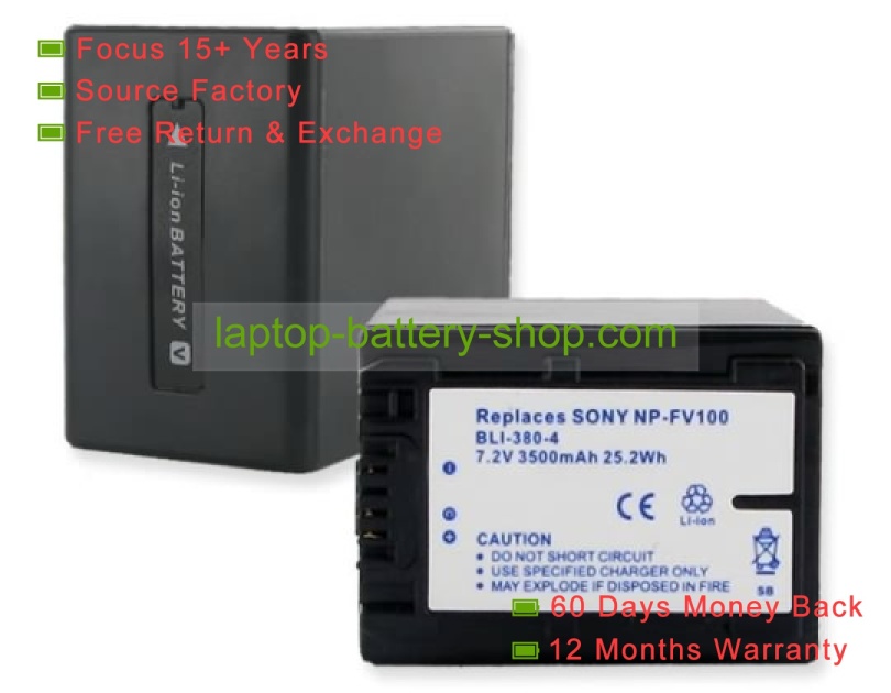 Sony NP-FV100 7.2V 2100mAh replacement batteries - Click Image to Close
