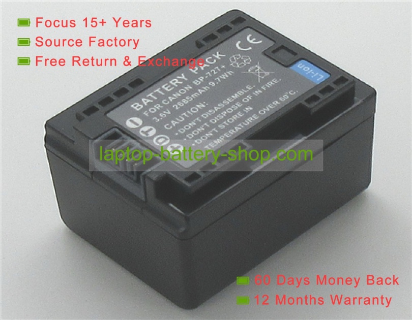 Canon BP-727, BP-718 3.6V 2680mAh replacement batteries - Click Image to Close