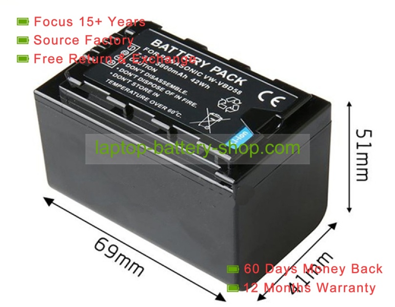 Panasonic VW-VBD29, VW-VBD58PPK 7.2V 5800mAh replacement batteries - Click Image to Close