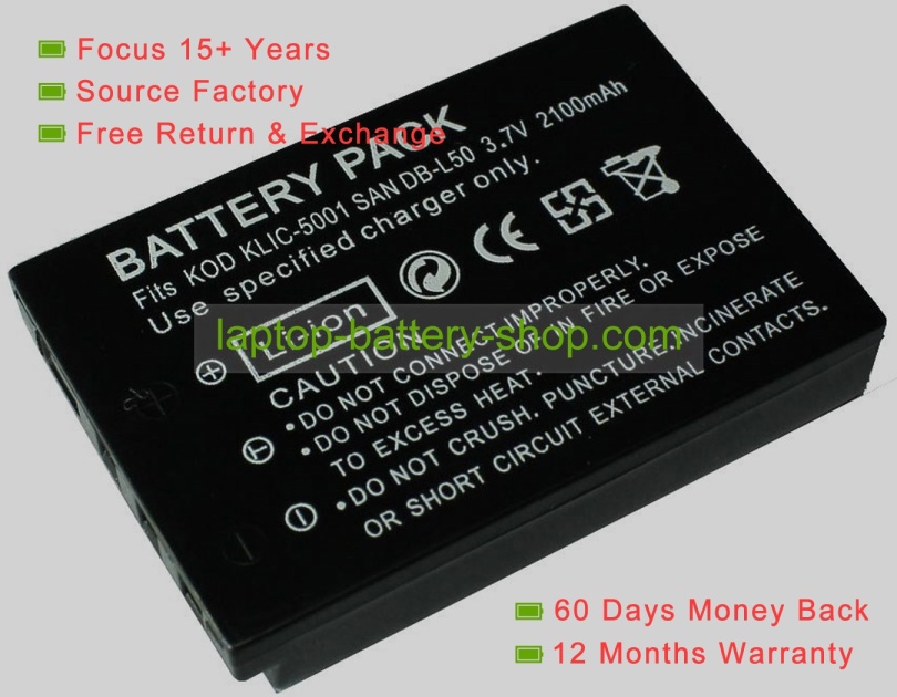 Sanyo DB-L50, DB-L50AU 3.7V 2100mAh replacement batteries - Click Image to Close
