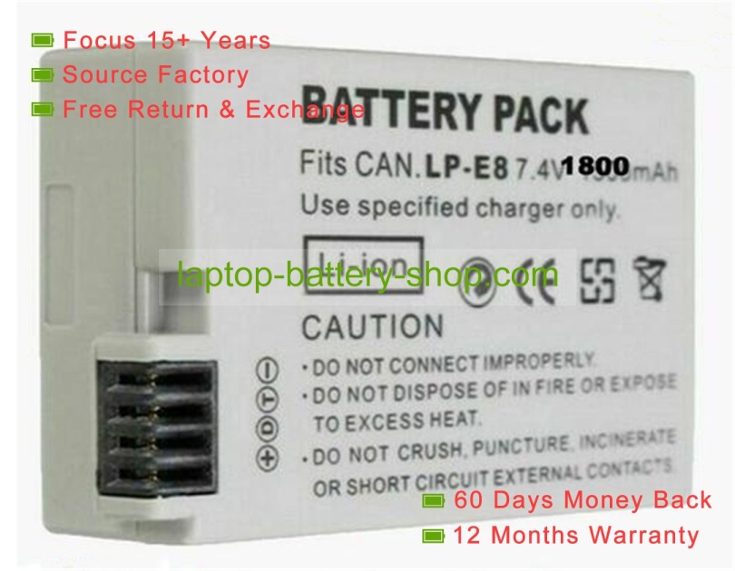 Canon LP-E8 7.2V 1800mAh replacement batteries - Click Image to Close