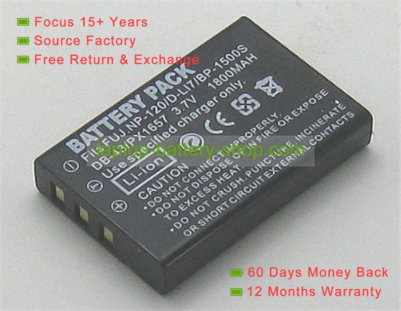 Fujifilm NP-120, DB-43 3.7V 1800mAh replacement batteries - Click Image to Close
