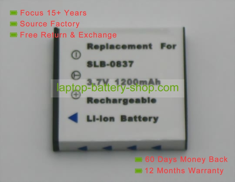 Samsung SLB-0837, NP-1 3.7V 860mAh replacement batteries - Click Image to Close