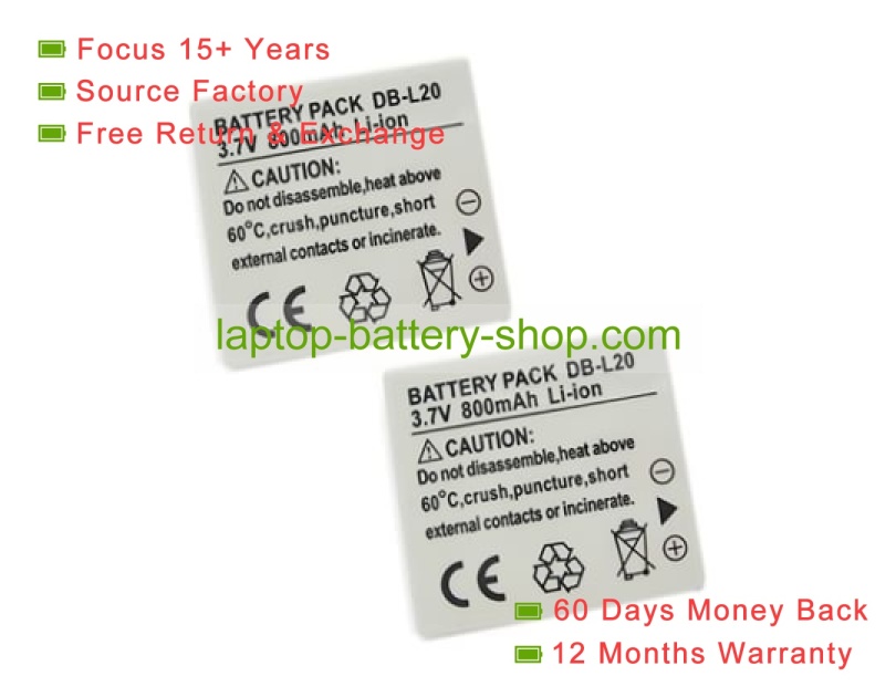 Sanyo DB-L20 3.7V 720mAh replacement batteries - Click Image to Close