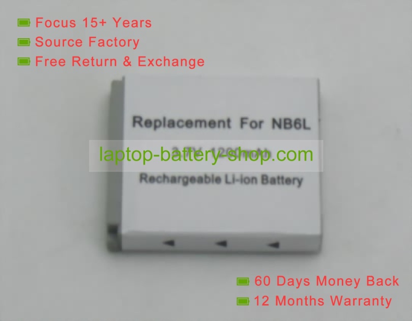 Canon NB-6L, NB-6LH 3.7V 1100mAh replacement batteries - Click Image to Close