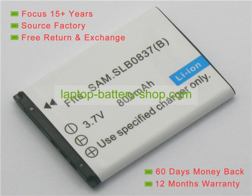 Samsung SLB-0837 B, SLB-0837B 3.7V 800mAh replacement batteries - Click Image to Close