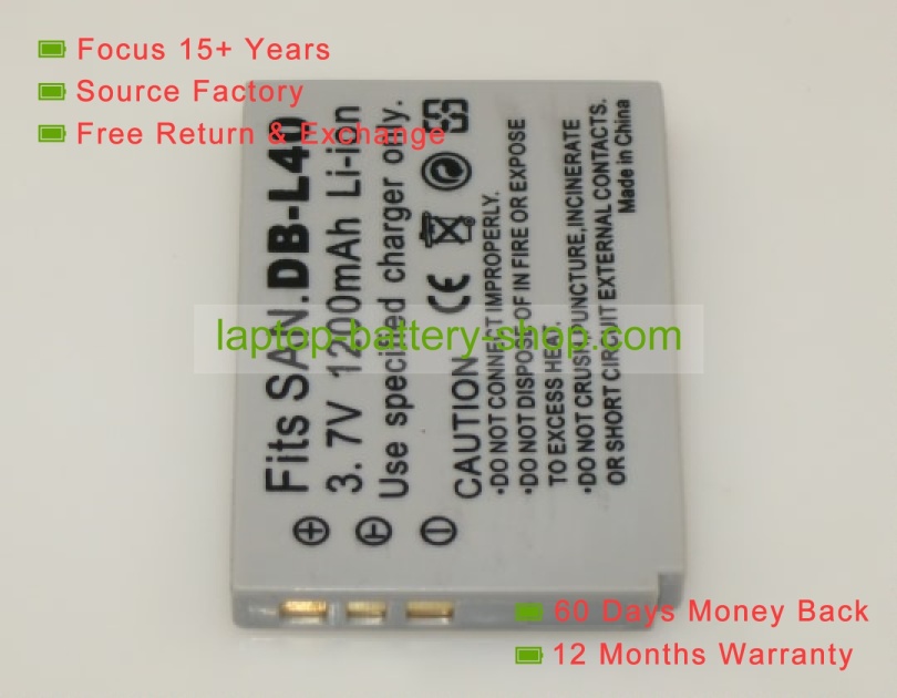 Sanyo DB-L40AU, DB-L40 3.7V 1200mAh replacement batteries - Click Image to Close