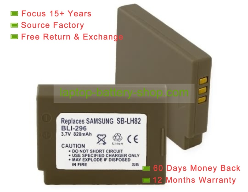 Samsung SB-LH82 3.7V 820mAh replacement batteries - Click Image to Close