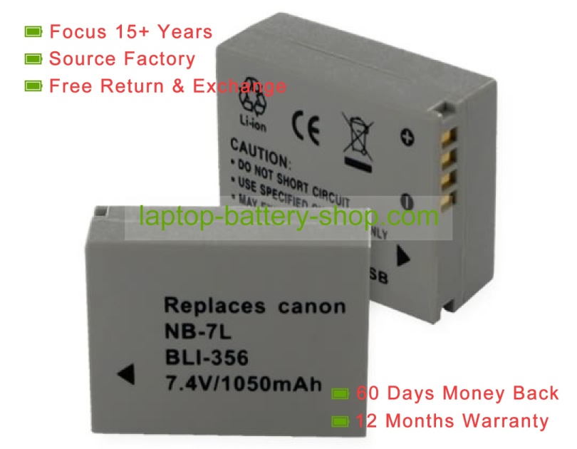 Canon NB-7L 7.4V 1050mAh replacement batteries - Click Image to Close