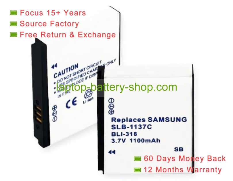 Samsung SLB-1137C 3.7V 1100mAh replacement batteries - Click Image to Close