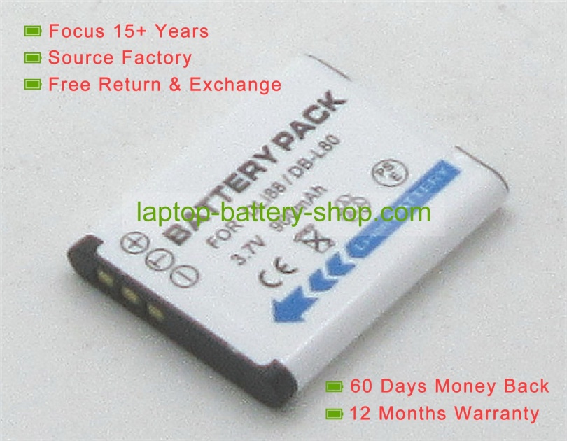 Sanyo DB-L80, D-LI88 3.7V 650mAh replacement batteries - Click Image to Close