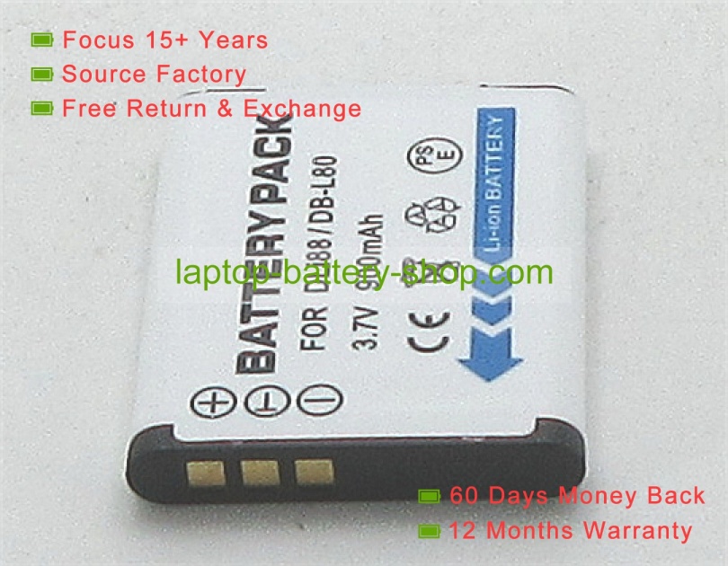 Sanyo DB-L80, D-LI88 3.7V 650mAh replacement batteries - Click Image to Close