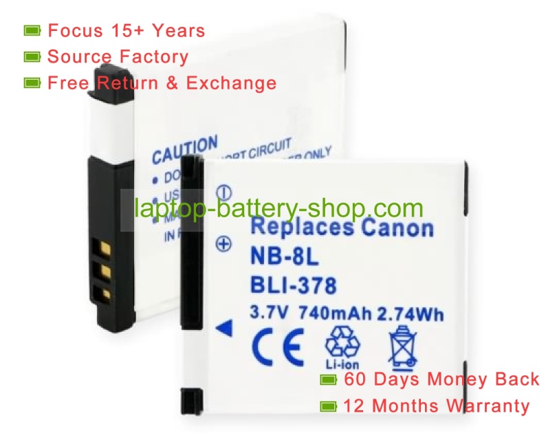 Canon NB-8L 3.7V 740mAh replacement batteries - Click Image to Close