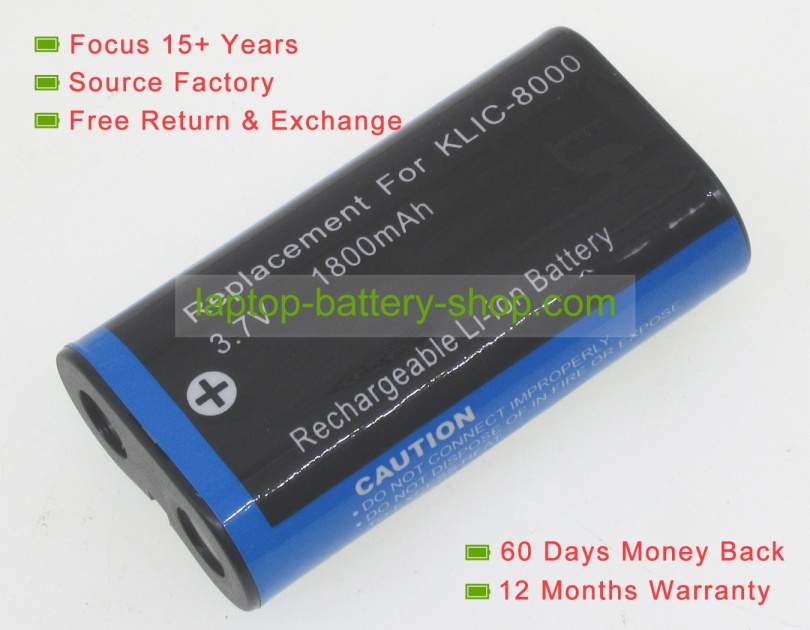 Kodak KLIC-8000 3.7V 1600mAh replacement batteries - Click Image to Close