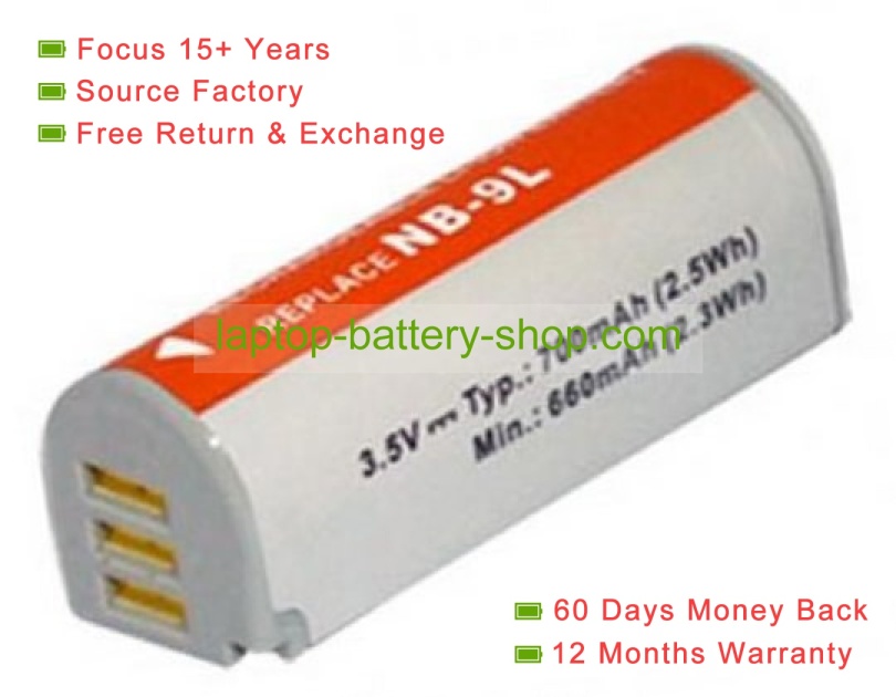 Canon NB-9L 3.5V 700mAh replacement batteries - Click Image to Close