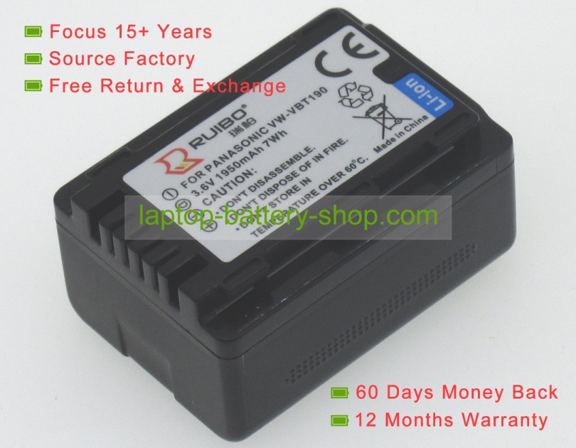 Panasonic VW-VBT190 3.6V 1950mAh replacement batteries - Click Image to Close