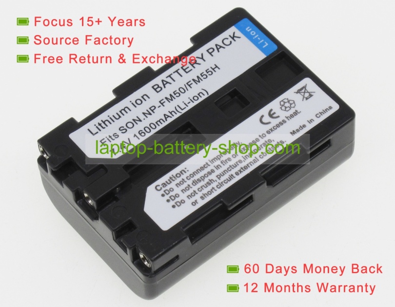 Sony NPFM50, FM55H 7.4V 1600mAh replacement batteries - Click Image to Close