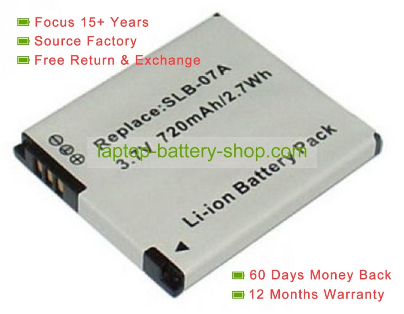 Samsung SLB-07, SLB-07A 3.7V 720mAh replacement batteries - Click Image to Close