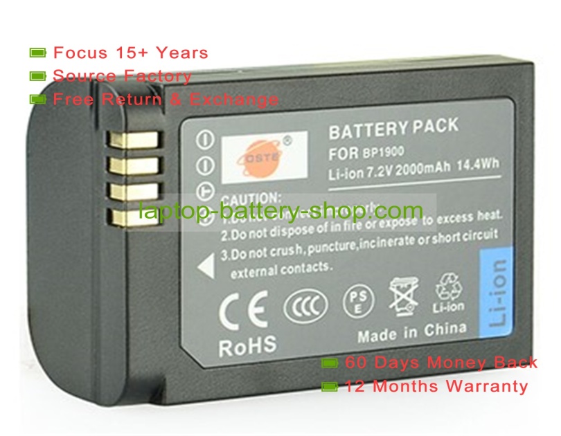 Samsung BP1900, ED-BP1900 7.2V 2000mAh replacement batteries - Click Image to Close