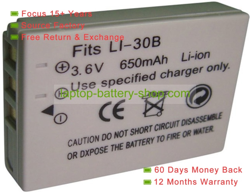 Olympus LI-30B 3.7V 580mAh replacement batteries - Click Image to Close