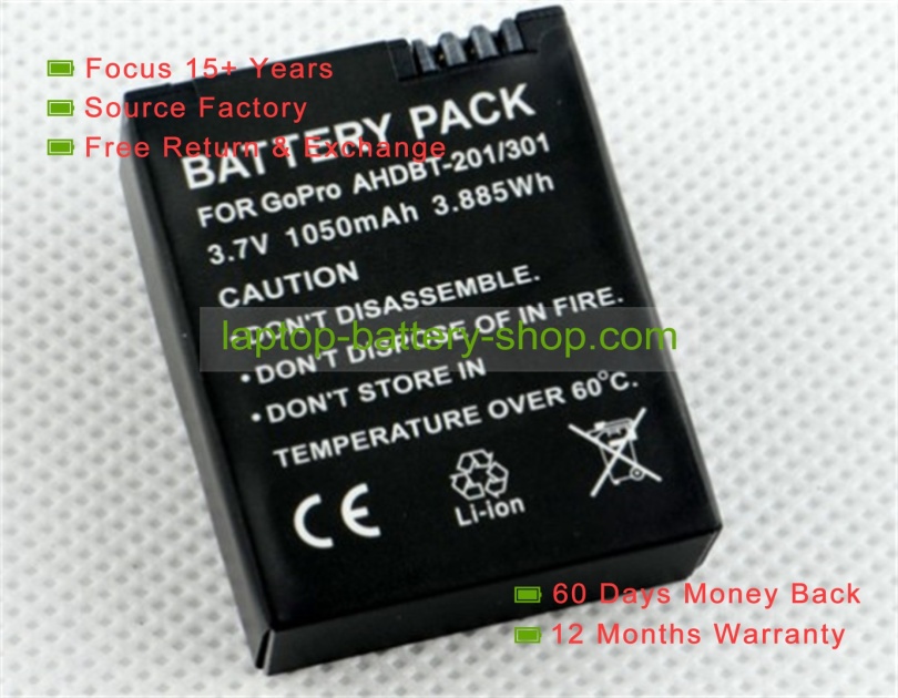 Gopro AHDBT-301, AHDBT-302 3.7V 1050mAh replacement batteries - Click Image to Close