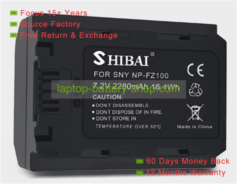 Sony NP-FZ100 7.2V 2000mAh replacement batteries - Click Image to Close