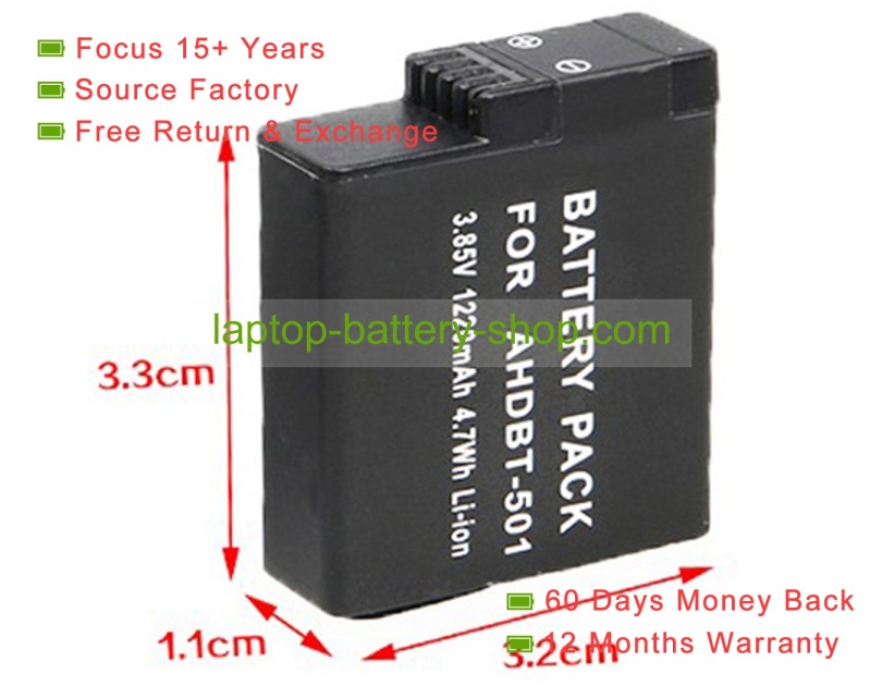 Gopro AHDBT-501, AHDBT-701 3.85V 1250mAh replacement batteries - Click Image to Close