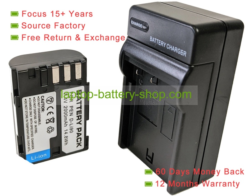 Pentax DLI90E 7.4V 2000mAh original batteries - Click Image to Close