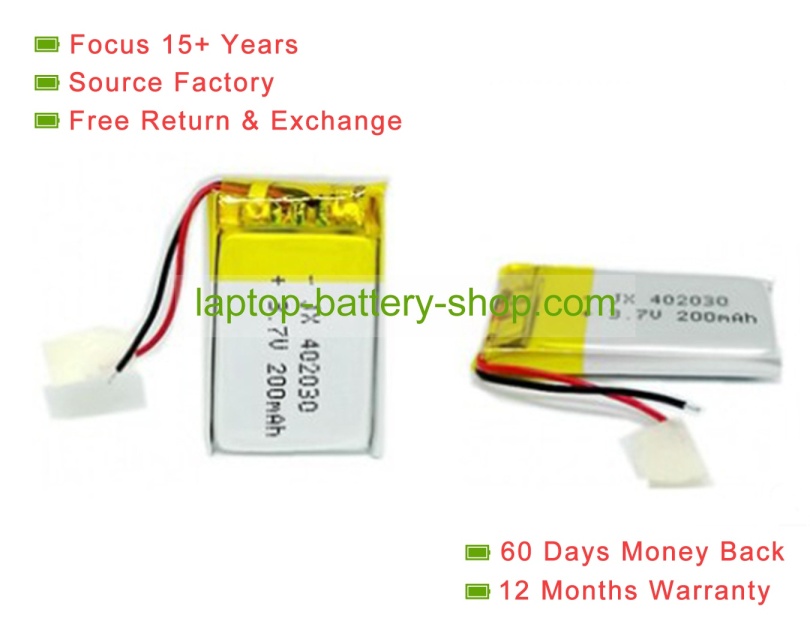 Other 402030 3.7V 200mAh replacement batteries - Click Image to Close