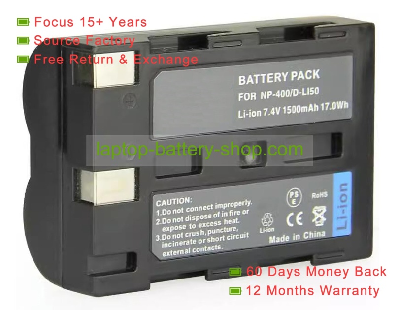 Pentax NP-400, D-LI50 7.4V 1500mAh replacement batteries - Click Image to Close
