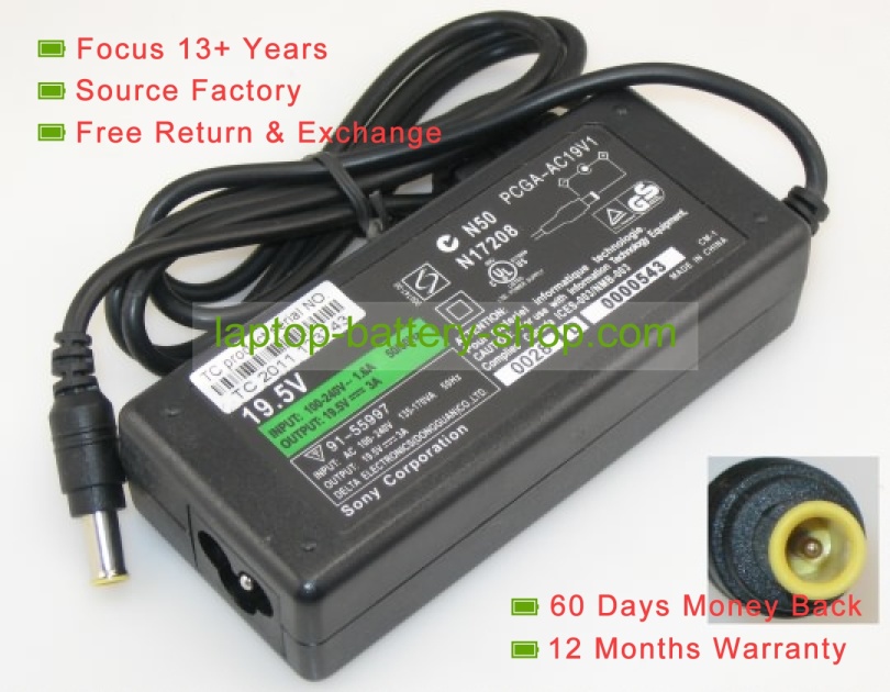 Sony PCGA-AC19V1 19.5V 3A replacement adapters - Click Image to Close