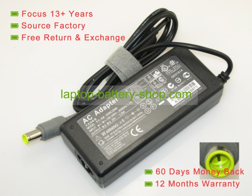 Lenovo 40Y7659 LENOVO, 92P1156 LENOVO 20V 3.25A replacement adapters - Click Image to Close