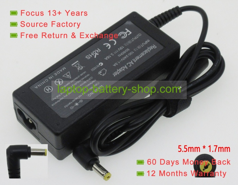 Acer f1781a, 177626-001 19V 3.16A replacement adapters - Click Image to Close