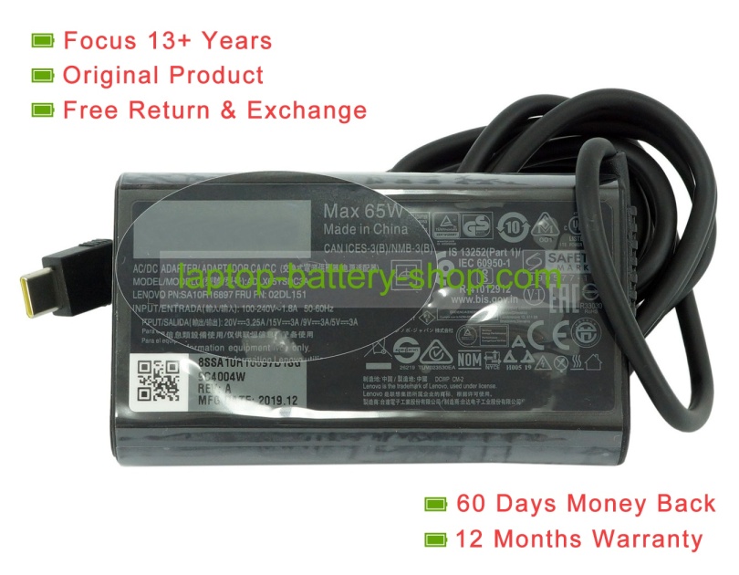 Lenovo 01FR026, ADLX65YDC3A 5V/9V/15V/20V 3A/3.25A original adapters - Click Image to Close