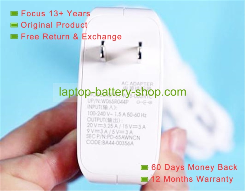 Samsung W065R044P, W18-065N1C 5V/9V/15V/20V 3A/3.25A original adapters - Click Image to Close